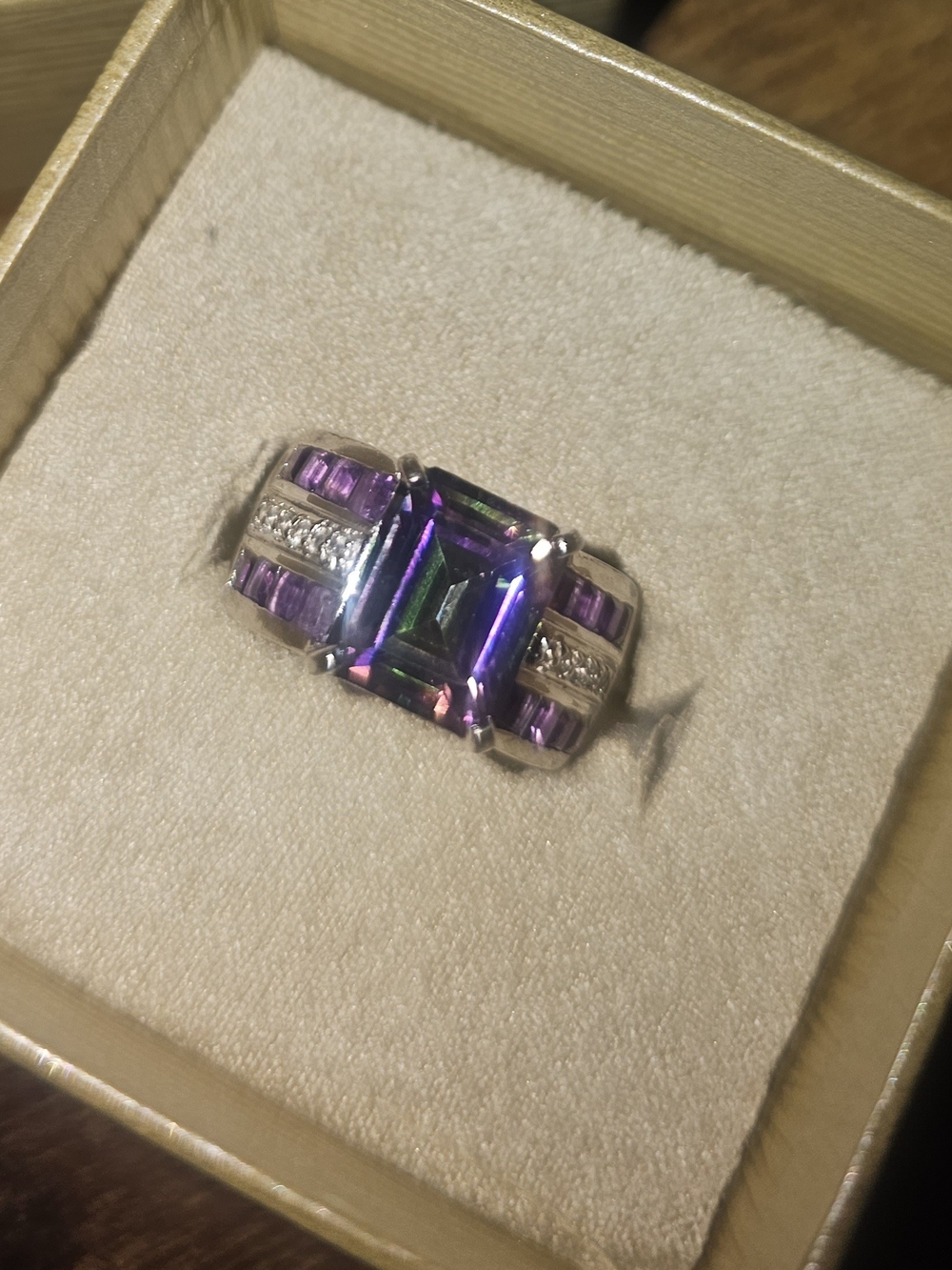 ST 925 Sterling Silver Mystic Topaz Ring Amethyst CZ Accents (Retired Style)